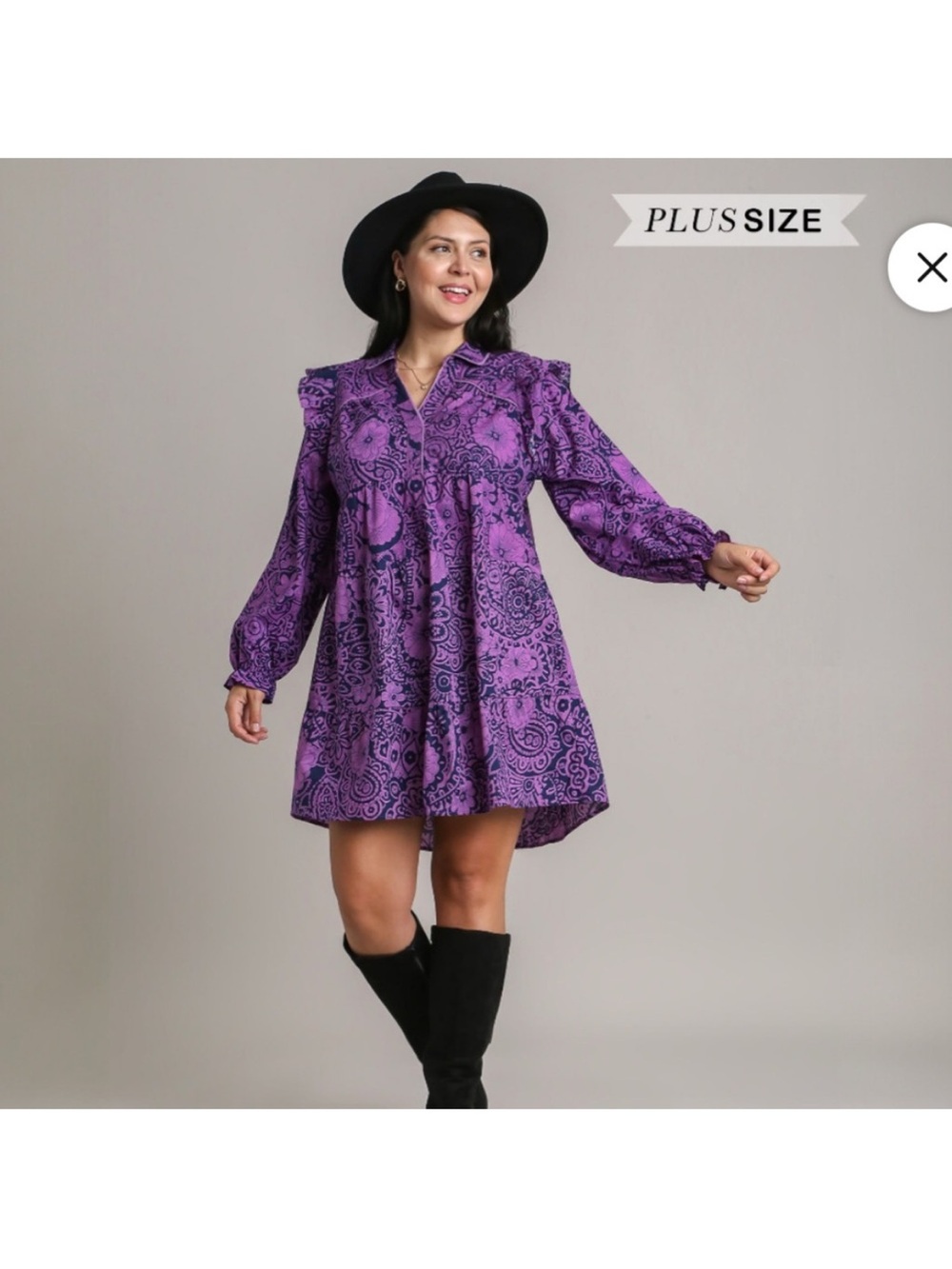 Umgee Purple Paisley Mini Swing Dress